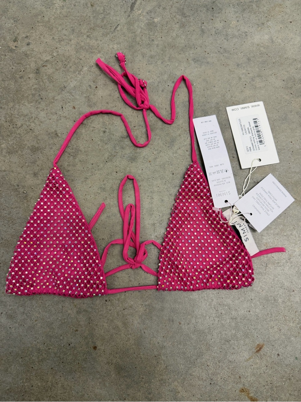 Hot Pink Rhinestone Triangle Bikini Top